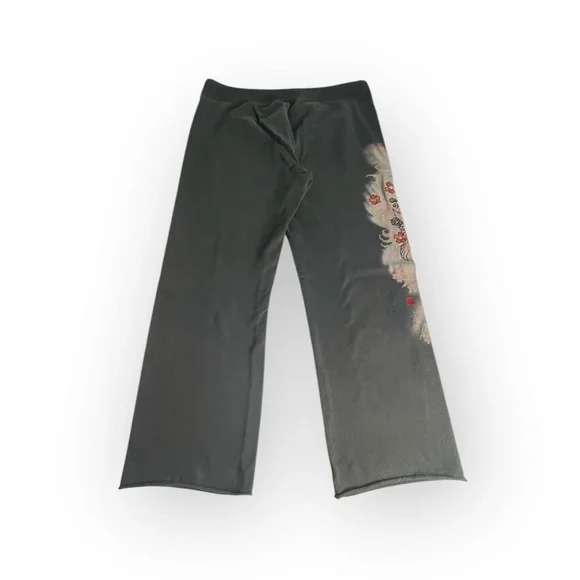 Vintage Y2K: Lucky 𓆝 Asian Koi Floral Embroidered Sweatpants 𓆝 Faded Black 𓆝 M
